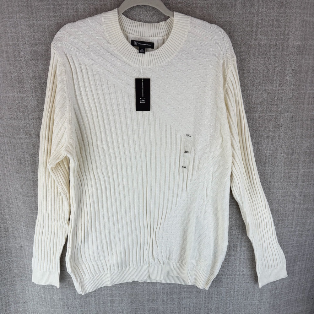 INC International Concepts Sweater Womens 2XL White Cable-Knit Crew Pullover